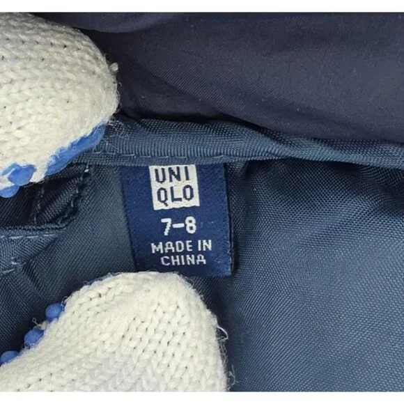 Uniqlo Puffer Jacket Youth Kids Boys 7-8 Navy Blue Lightweight Full Zip Hooded - Picture 6 of 9